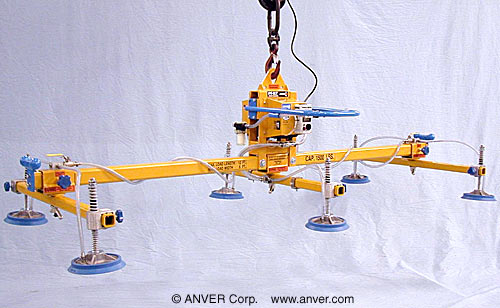 ANVER Six Pad Electric Powered Vacuum Lifter for Lifting Steel Sheets 12 ft x 6 ft (3.7 m x 1.8 m) up to 1500 lb (680 Kg)